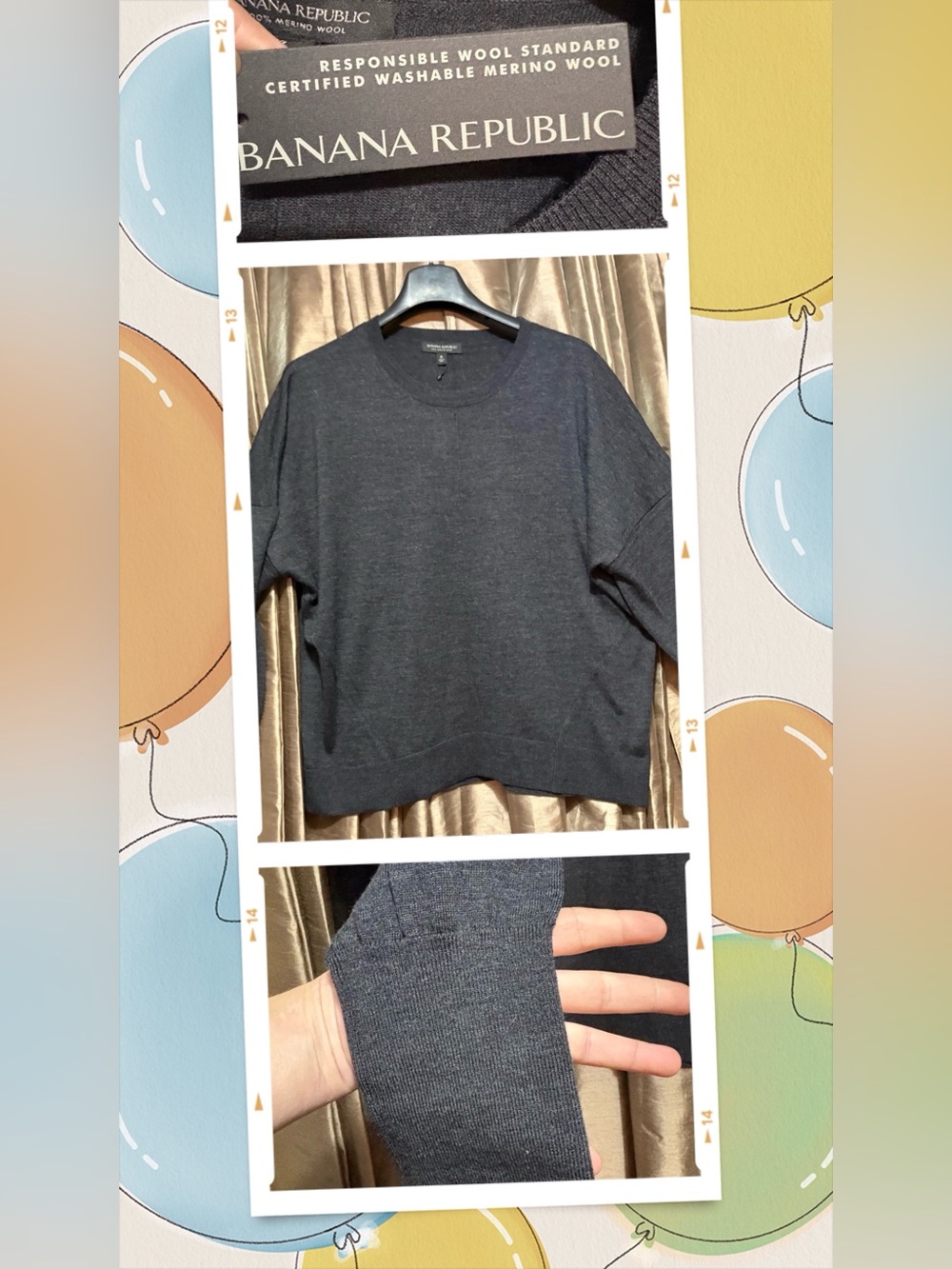 Banana Republic Ladies Dark Charcoal Crewneck Sweater p2p27 shoulder↕️26 #1910